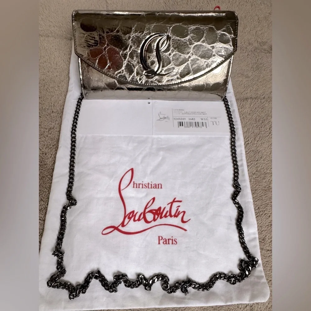 NEW🔥CL S Loubi54 Metallic Croc Embossed Leather Wallet on a Chain🔥 - Picture 9 of 16